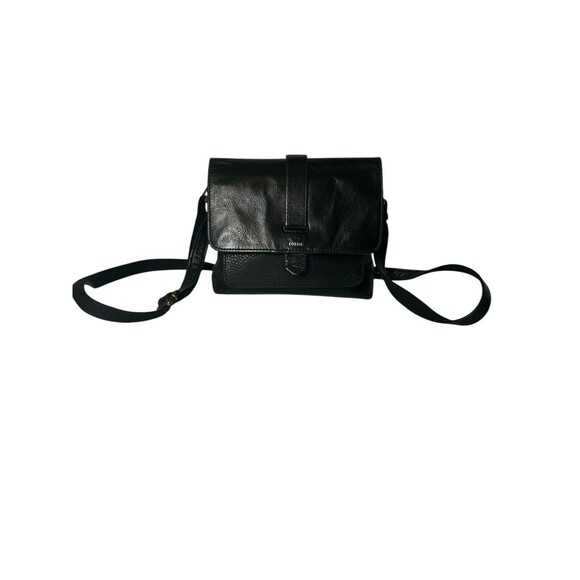 Vintage y2k Fossil 9x12”Black Leather Crossbody